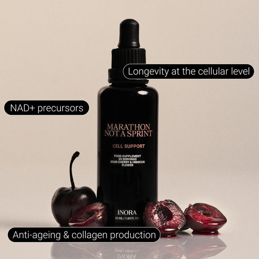 Marathon Not A Sprint Cell Support by INORA, NAD+ precursors for longevity and collagen production