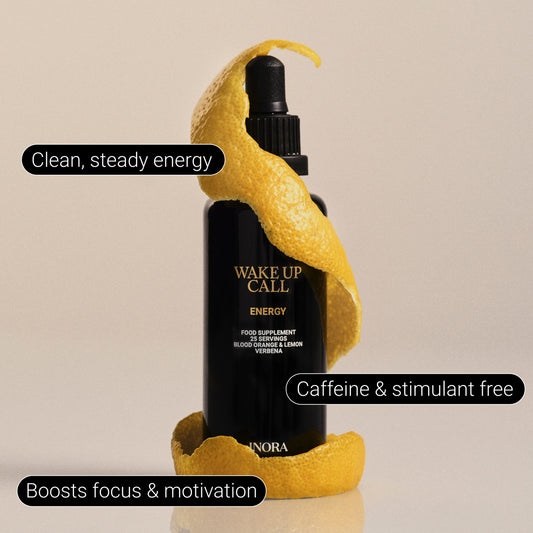 Wake Up Call Energy liquid supplement by INORA with lemon peel, caffeine free