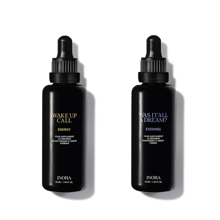 INORA AM to PM Duo with Wake Up Call Energy and Was It All A Dream Evening liquid supplements