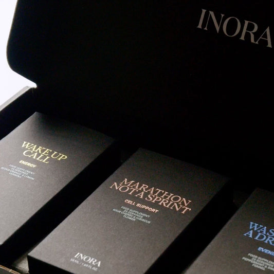 INORA Ritual Collection gift box with three liquid supplement bottles