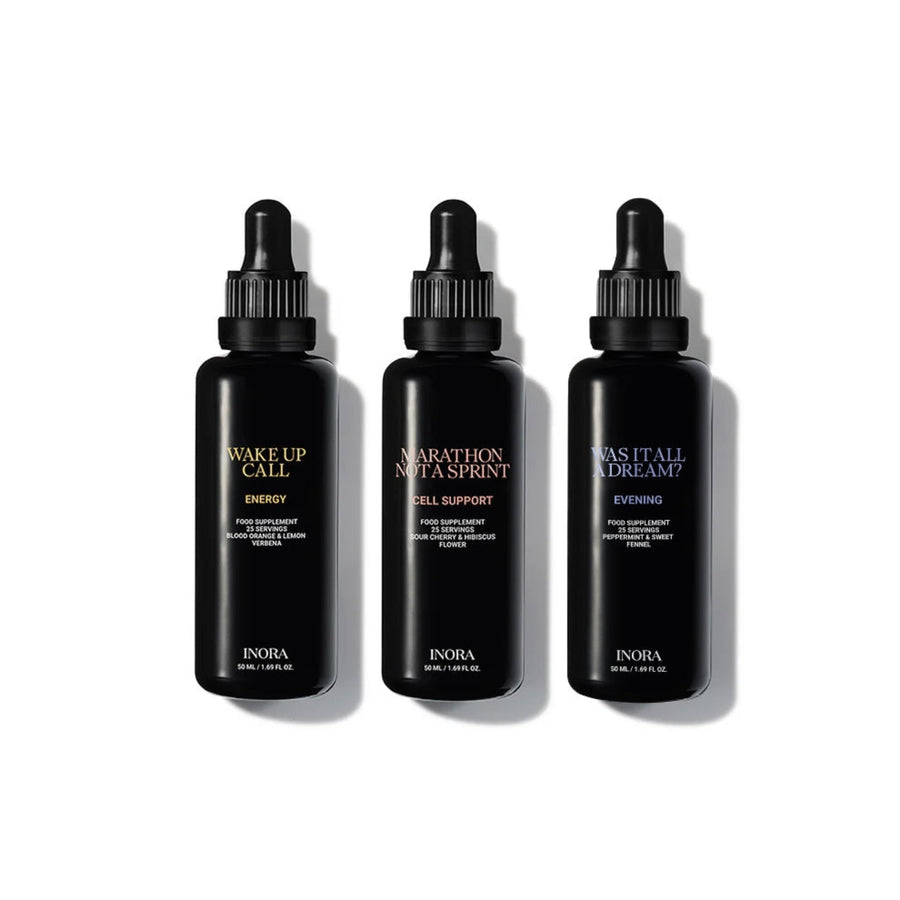 INORA Ritual Collection with Wake Up Call, Marathon Not A Sprint and Was It All A Dream liquid supplements