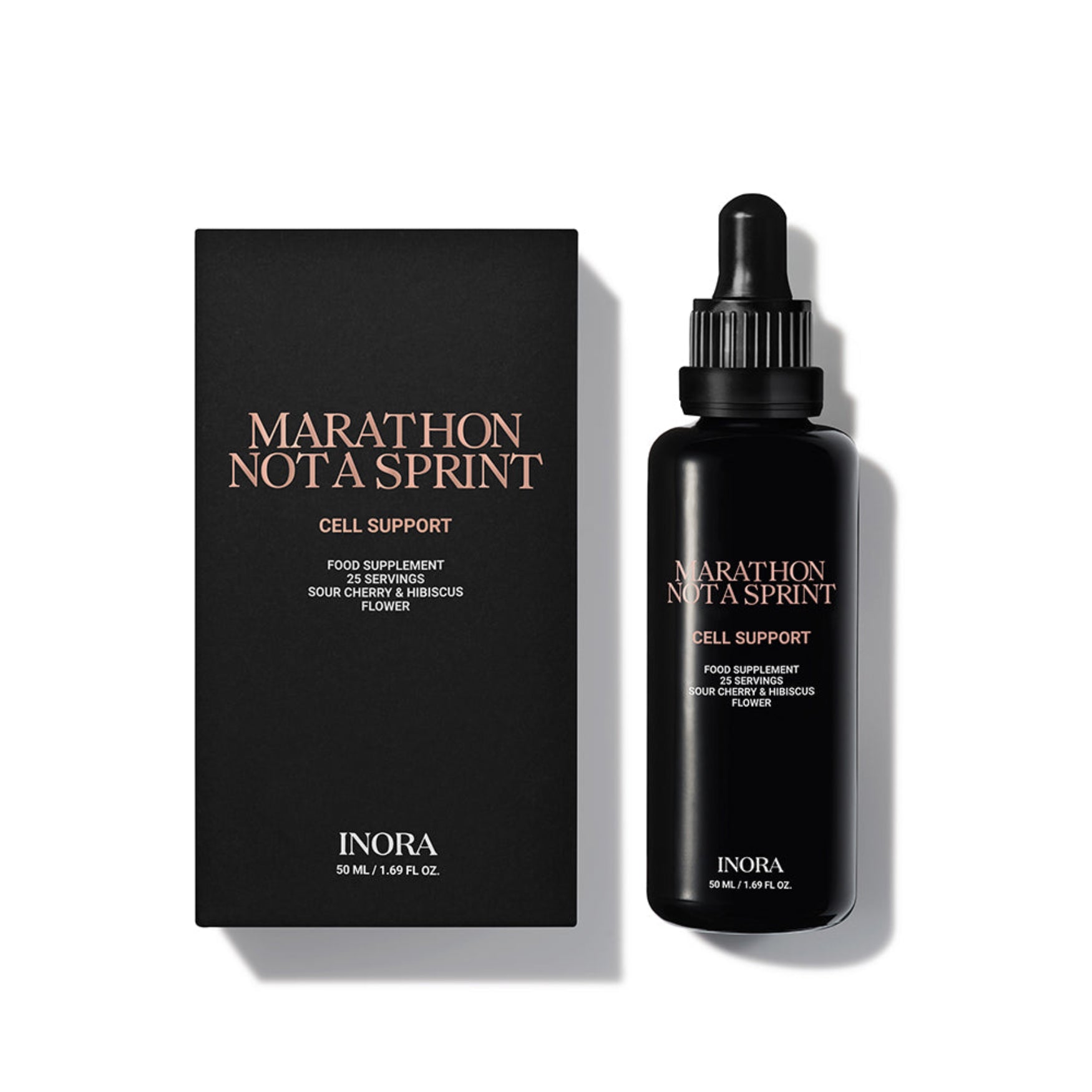 Marathon Not A Sprint Cell Support liquid supplement by INORA, box and bottle packaging