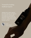 A dark amber bottle labeled 'Marathon Not A Sprint Cell Support' by Inora is shown resting on a person's hand against a warm beige background with white text and a doctor quote.